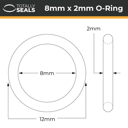 8mm x 2mm (12mm OD) FKM (Viton™) O-Rings - Totally Seals®