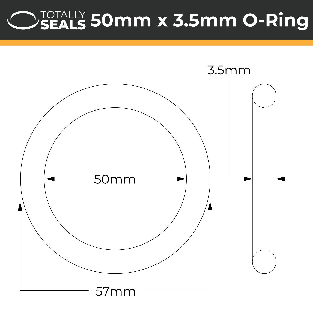 50mm x 3.5mm (57mm OD) Nitrile O-Rings - Totally Seals®